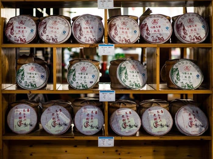 pu'er tea in shop in Yunnan China