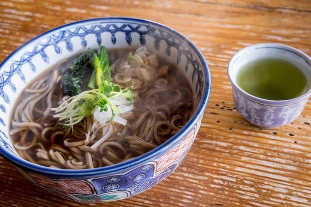 udon noodles with matcha green tea