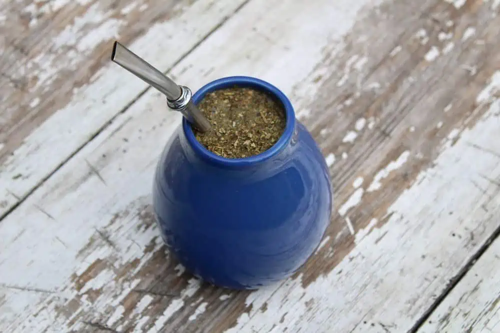 yerba mate in traditional gourd with straw