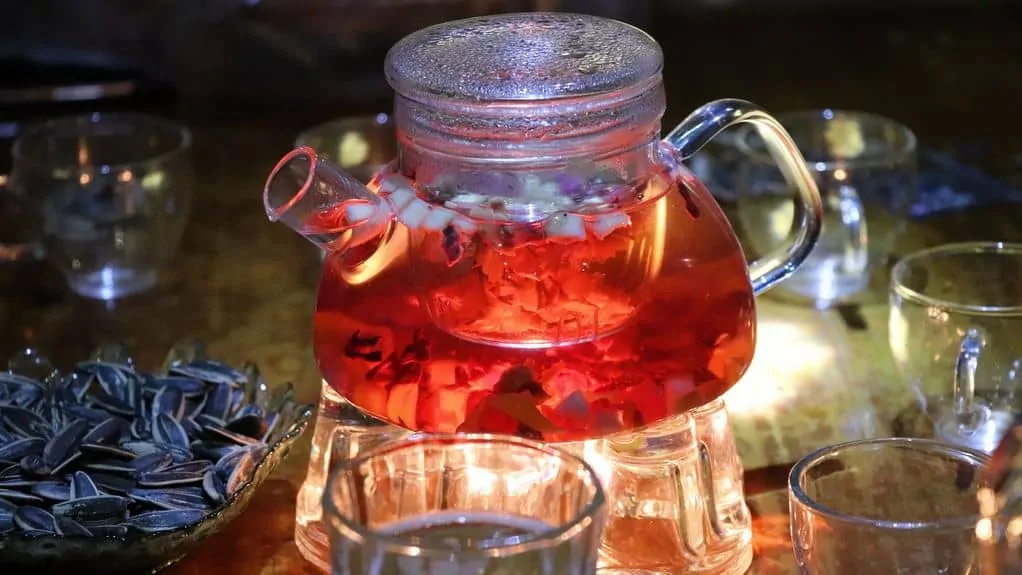 Tea steeping in a glass teapot