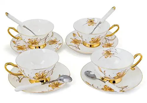 Kendal Porcelain Tea Cup and Saucer Set with Spoons