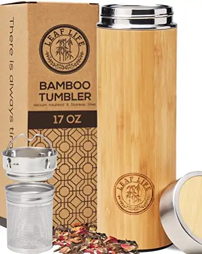 LeafLife Premium Bamboo Thermos with Tea Infuser